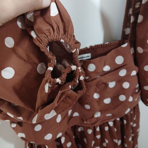 Abercrombie & Fitch Babydoll Puff Sleeve Polka Dot Mini Dress Large - Picture 12 of 12